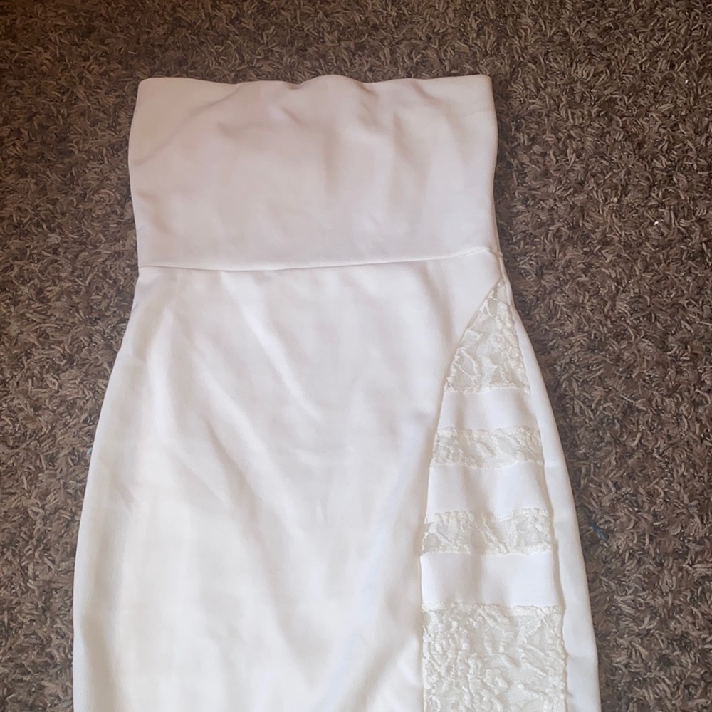 Strapless slit mini dress